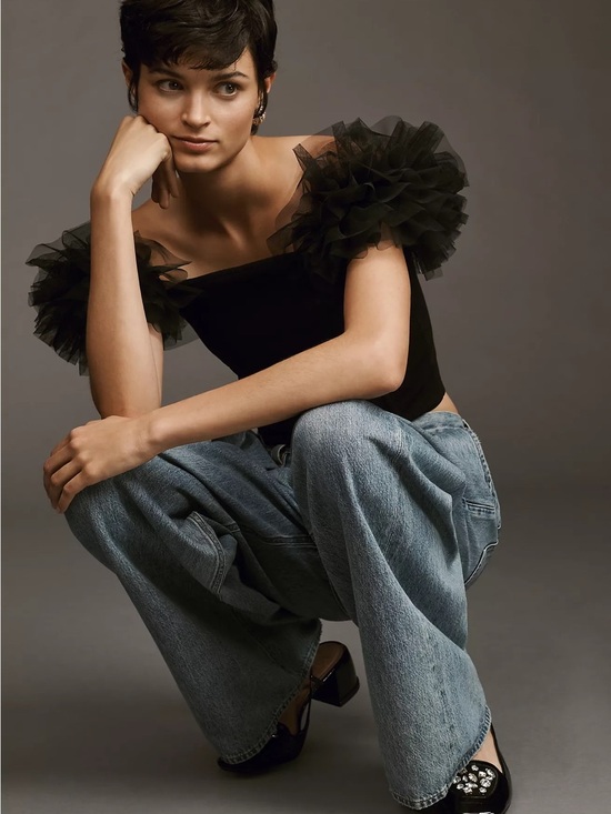 Anthropologie Tops - ASTR The Label Tulle Puff-Sleeve Sweater